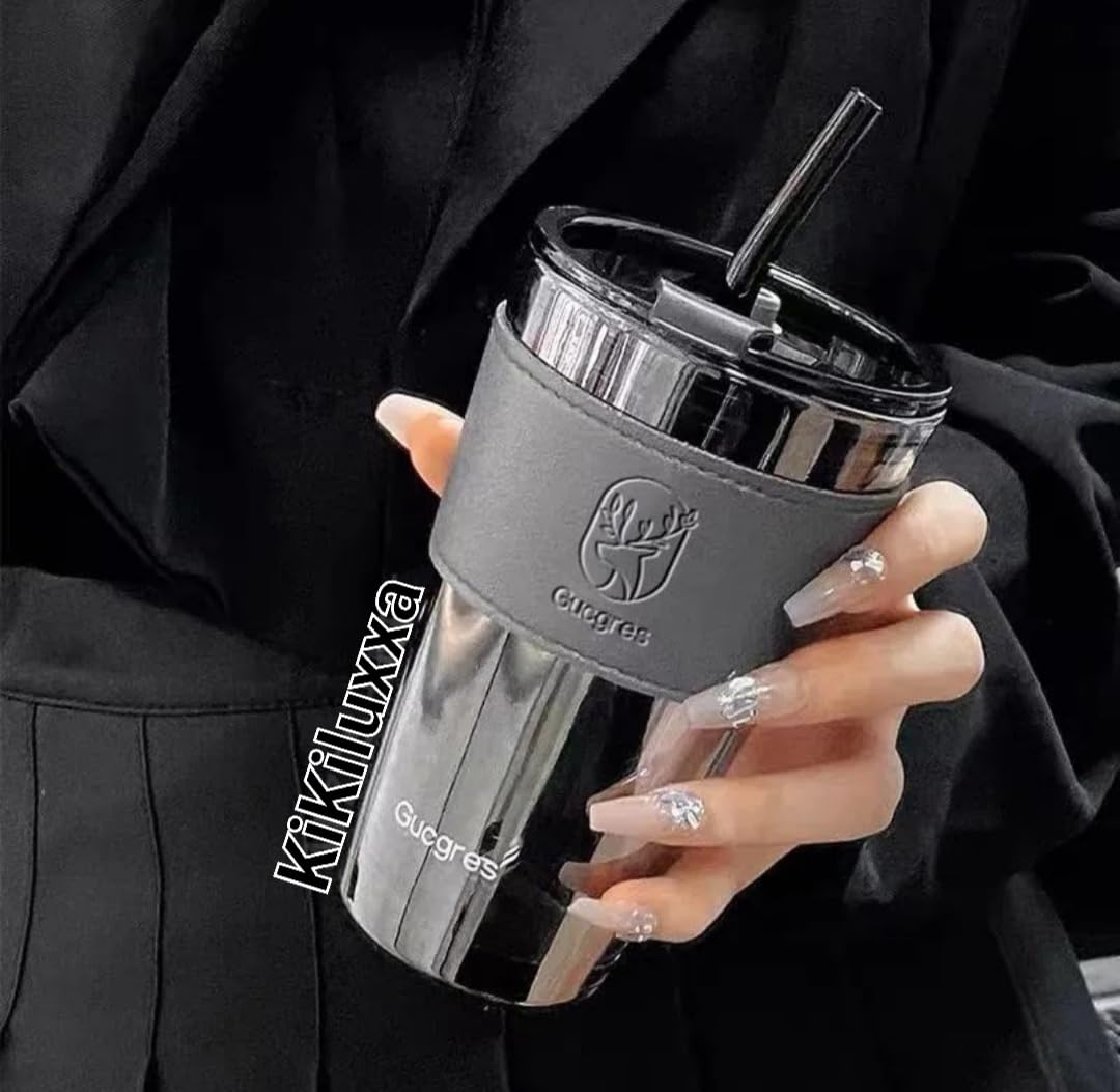 KiKiluxxa Leaghter Slevee Sipper Glass Tea and Coffee Tumbler Mug with Lid and Straw - Pack of 1-400ml (Grinz Tumbler) (B0CPBLZ8L7) Amazon Price History, Amazon Price Tracker