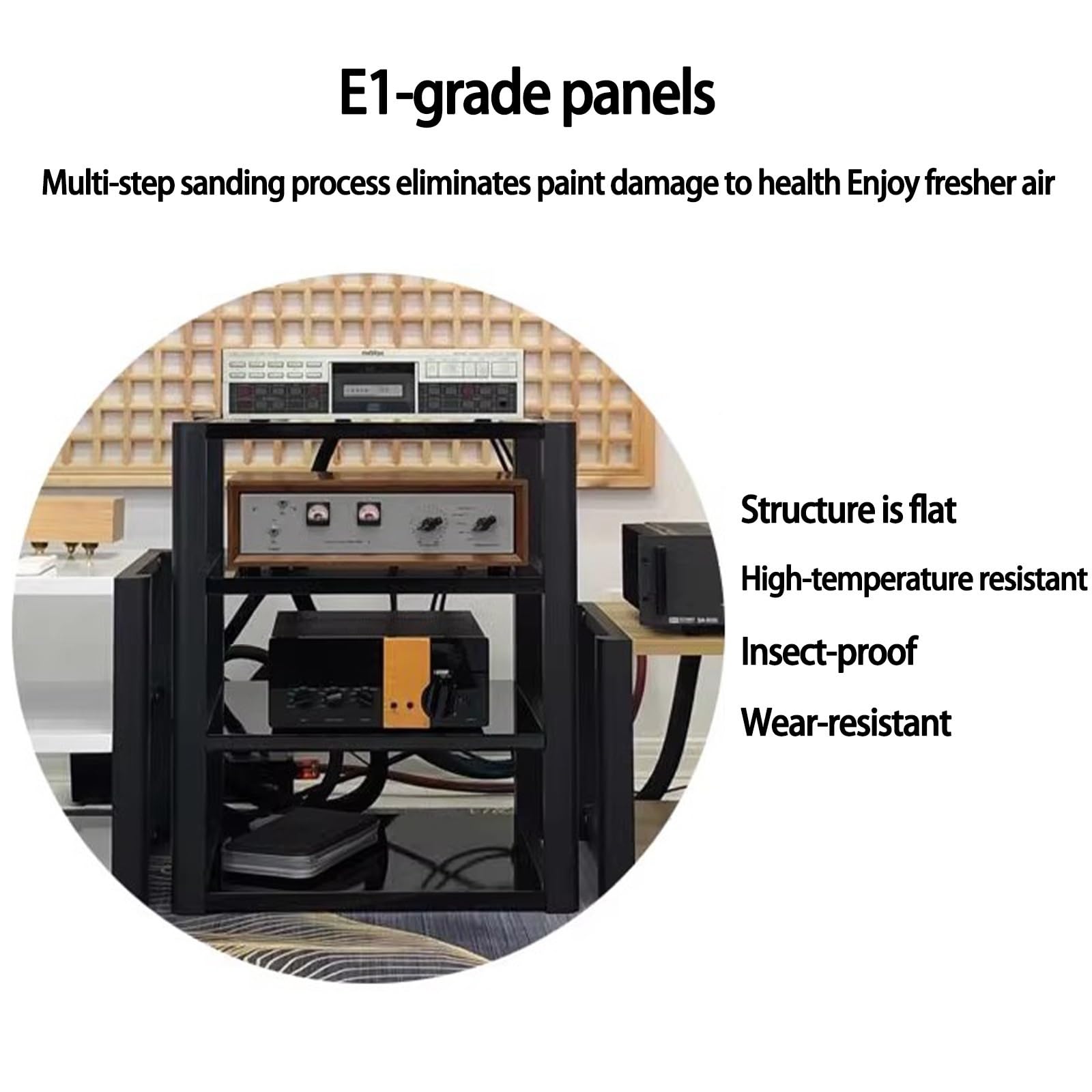 Armadio rack audio multifunzione, supporto amplificatore da pavimento in legno per proiettori stereo e lettori CD, design con angoli arrotondati, soluzione ideale per l'intrattenimento domestico