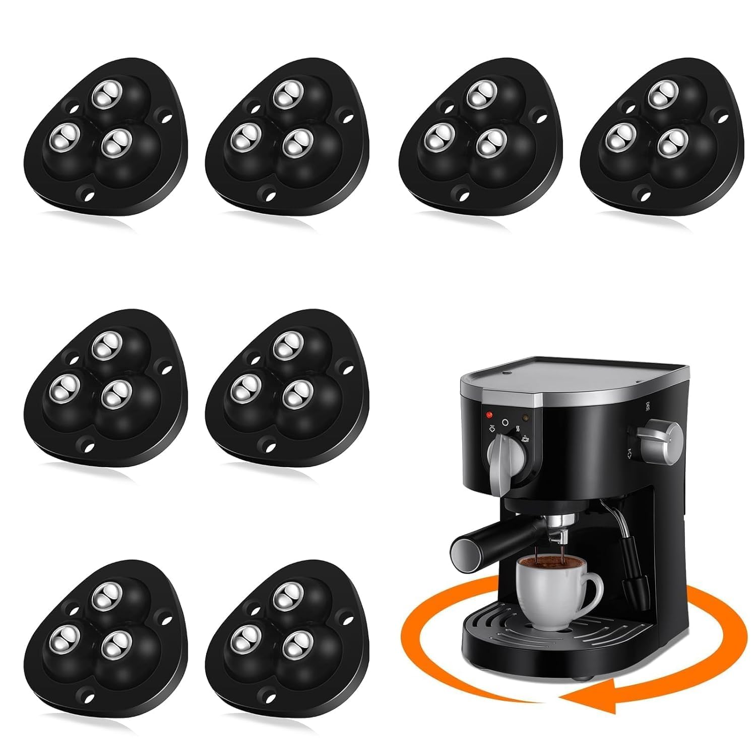 CUBIZ Self Adhesive Caster Wheels - 360° Swivel Universal Wheel, Mini Roller Ball Transfer Bearing for Small Kitchen Appliances, Storage Box, Trash Can (Black, 4 PCS) (Black - 4 PCS)