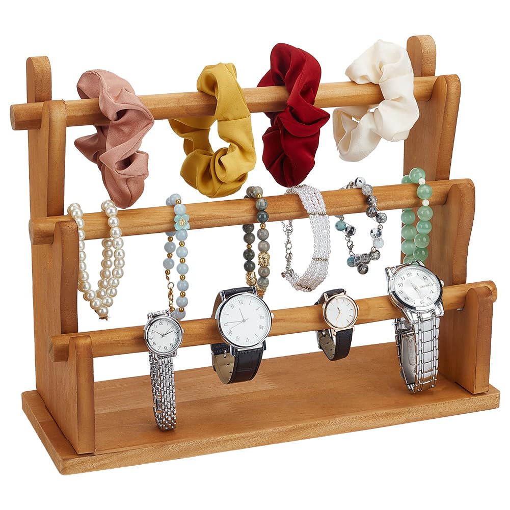 FINGERINSPIRE 3 Livelli Porta Braccialetti in Legno Peruviano Espositore per Braccialetti e Accessori per Gioielli Supporto