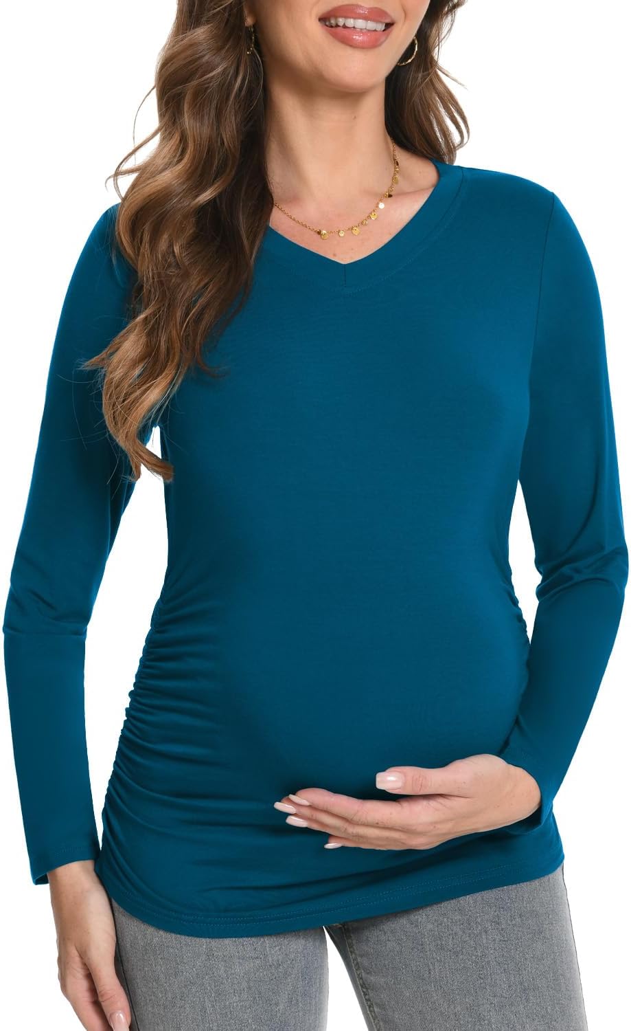 Bearsland Womens Maternity Tshirt 3 Packs V-Neck Maternity Top Long Sleeve Pregnancy Tee Shirts - Image 4