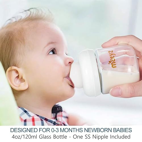 Miniatura 10 de Matyz Paquete de 2 biberones de vidrio para lactancia materna con tapas (rosa, 4 onzas), biberones de cuello ancho para lactancia materna, biberones