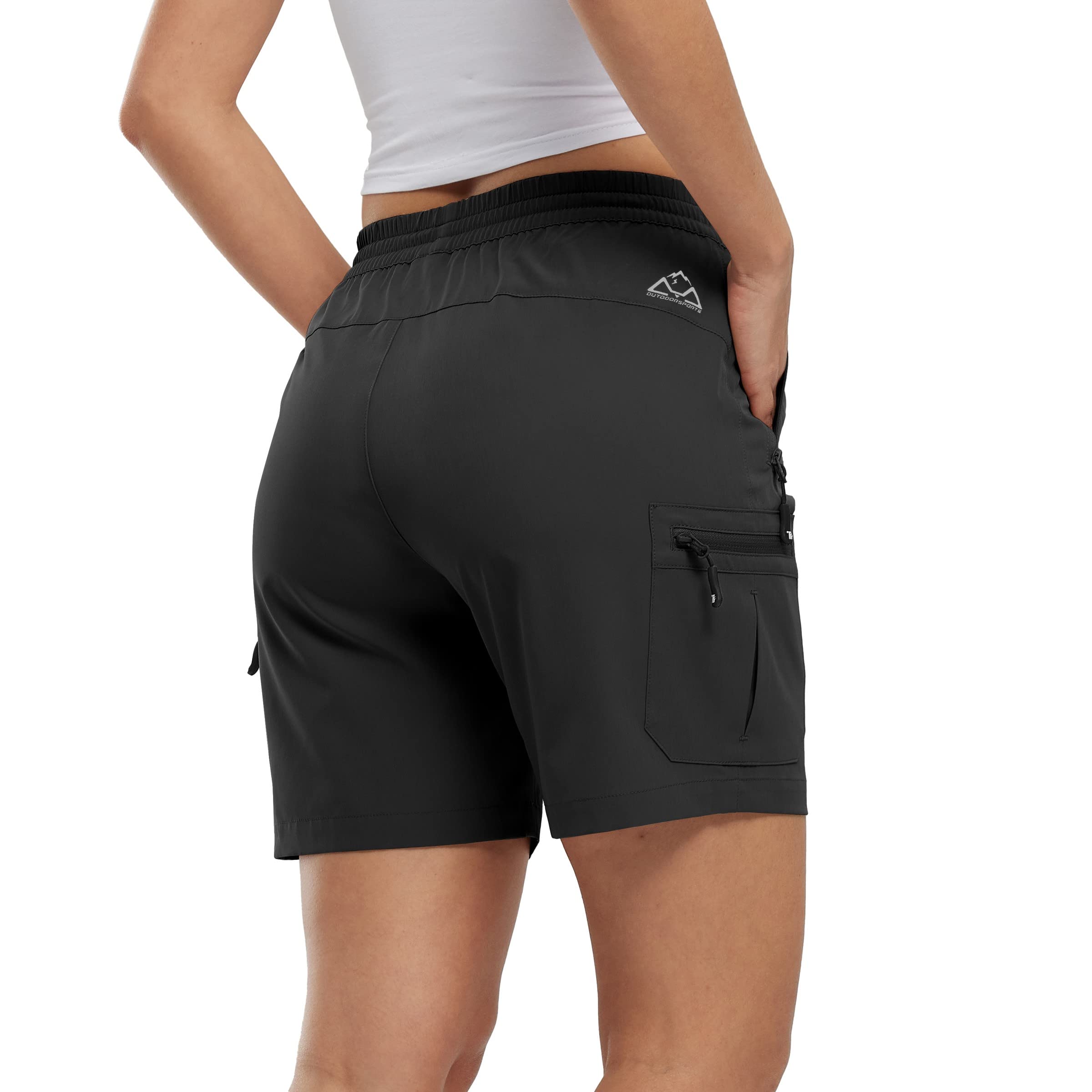 Rdruko Short cargo pour femme avec cordon de serrage élastique taille haute d'été décontracté à séchage rapide pour le travail, les voyages, le golf, la randonnée, la marche, résistant à l'eau