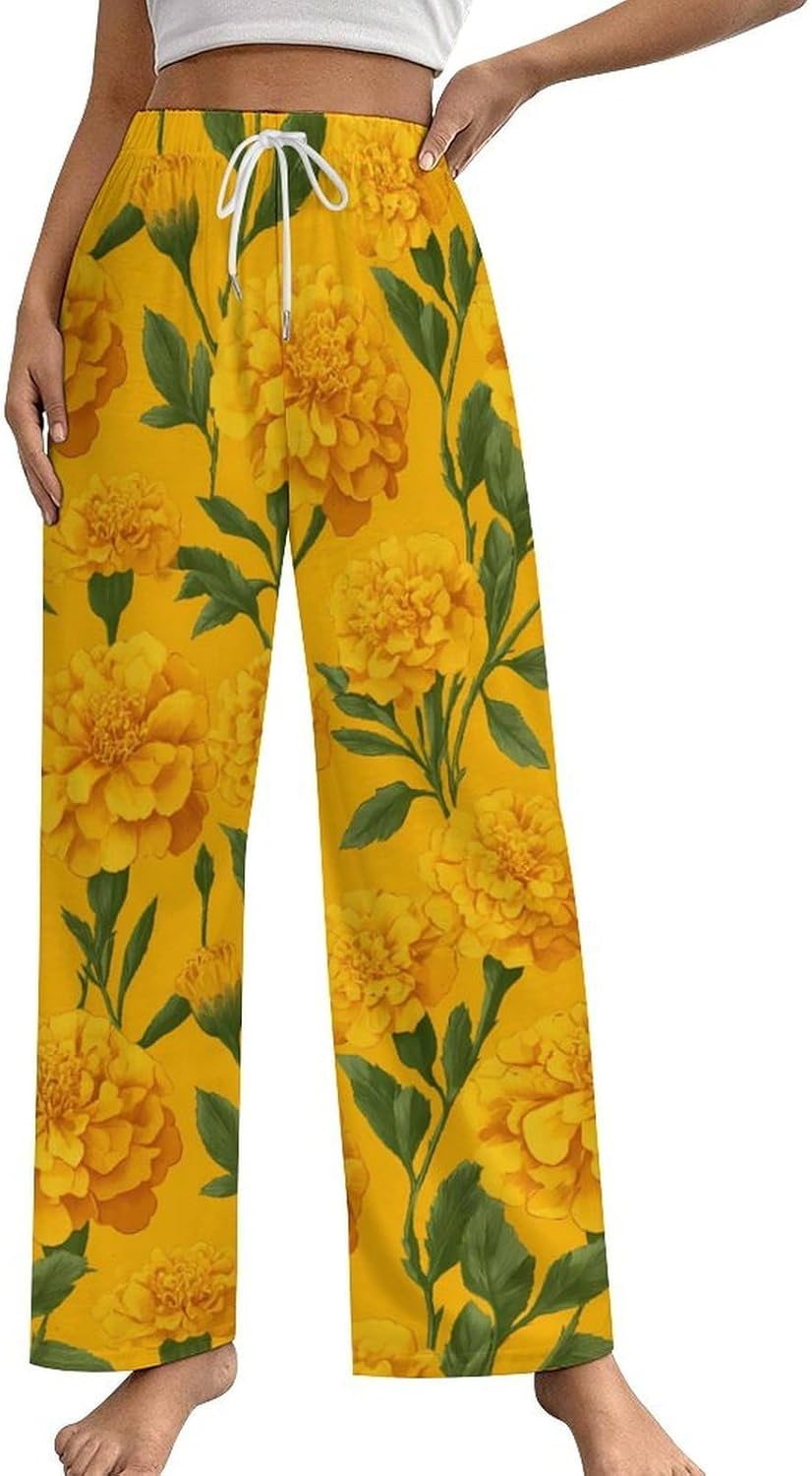 Marigolds Floral Funny Women's Pajama Pants Soft Comfy Loose Lounge Pj Bottoms Sleepwear