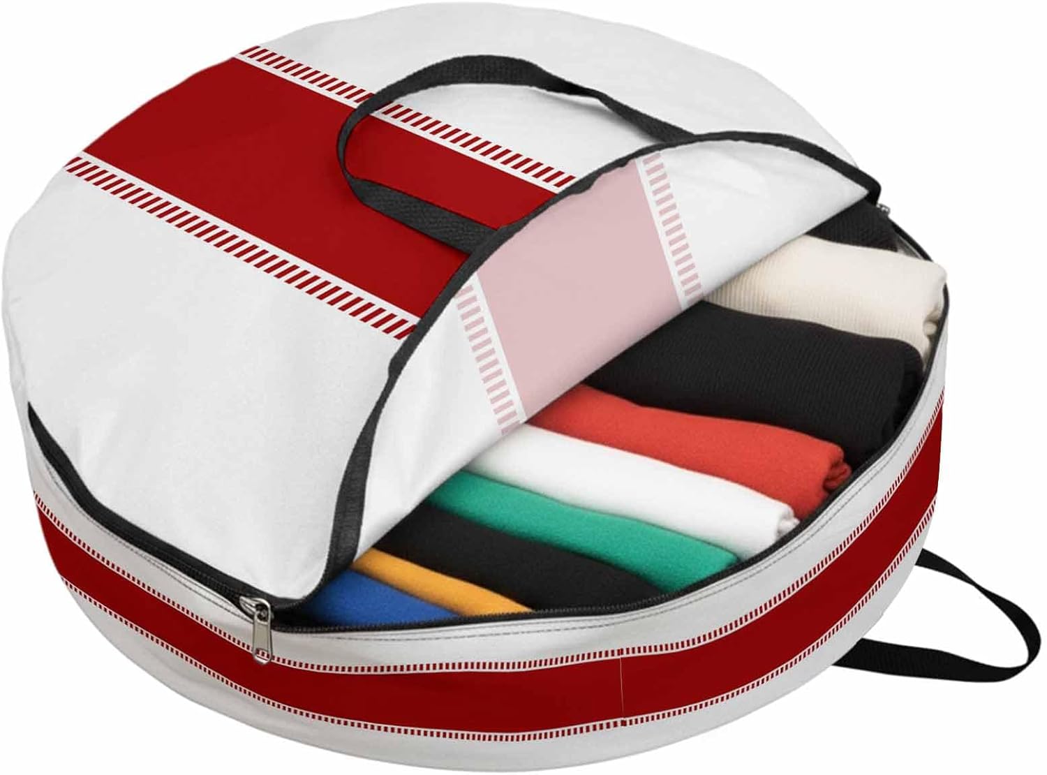 Red Round Storage Bag 36 Inch, Stripes Solid Color Clothes Storage Container with Handles Heavy Duty Organizer for Comforter, Bedding & Holiday Wreaths