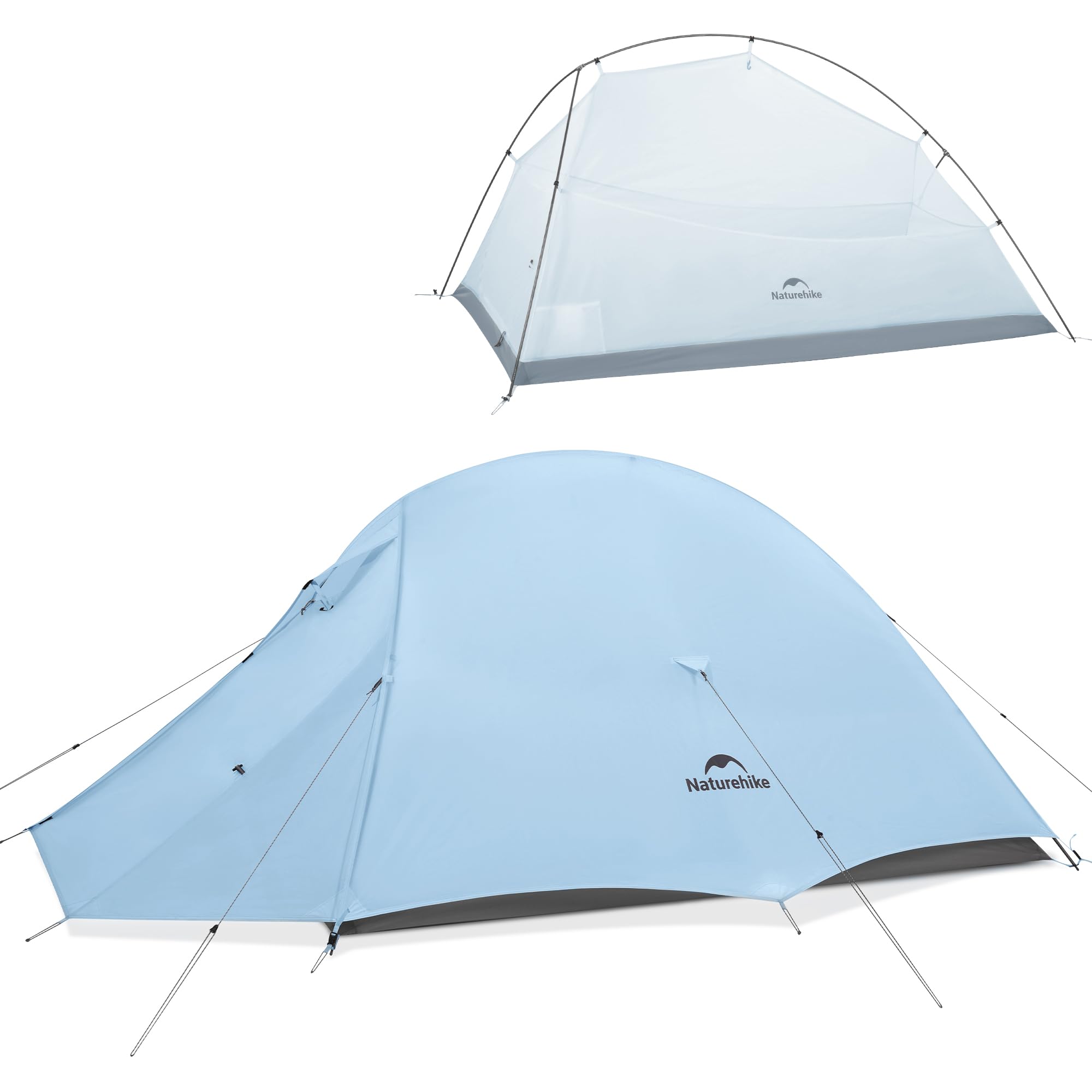 Naturehike Cloud Up 210T Polyester Camping Tent, Windproof Tent, 1 Person, Baby Blue