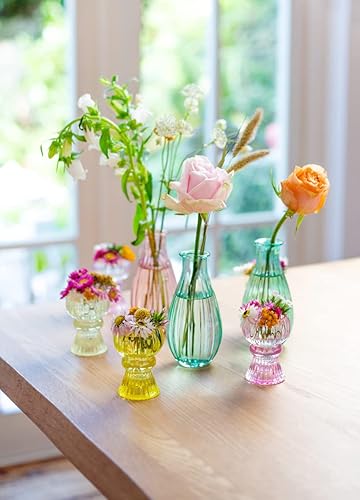 Miniatura 6 de Talking Tables Florero de cristal morado para flores, botellas pequeñas acanaladas de cuello estrecho para decoración del hogar, arreglos, centros