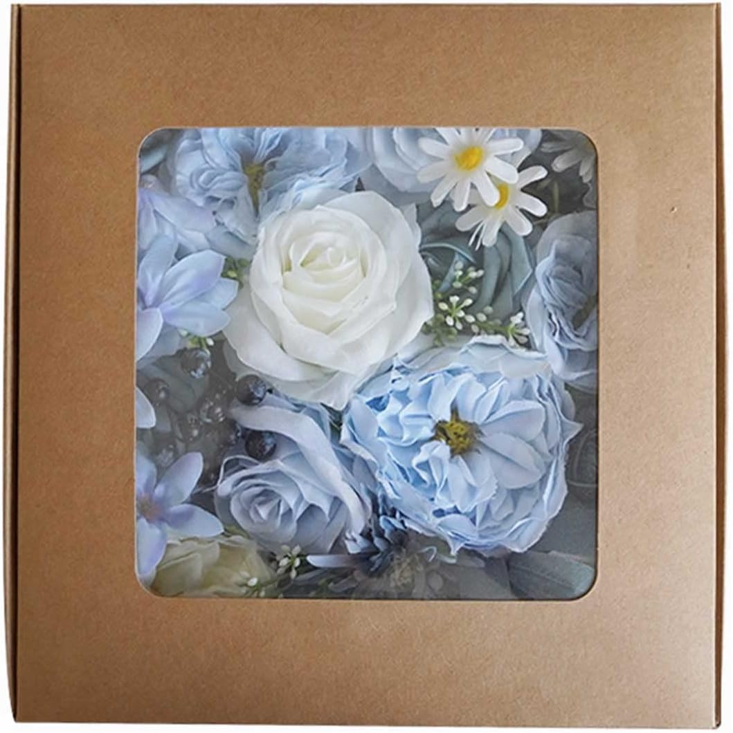 Artificial Fake Roses Flowers for DIY Wedding Bouquets Centerpieces Arrangements Valentine's Day Mother's Day Baby Shower Birthday Cake Home Decoration (Blue white)