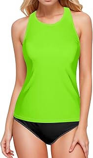 Parte superior de tankini para mujer, color verde y amarillo