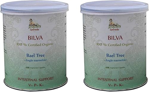 BAEL (BILVA) Cápsulas (USDA Certified Organic) Hierba ayurvédica Aegle marmelos - 108 Vcaps de 500mg cada uno (paquete de 2)