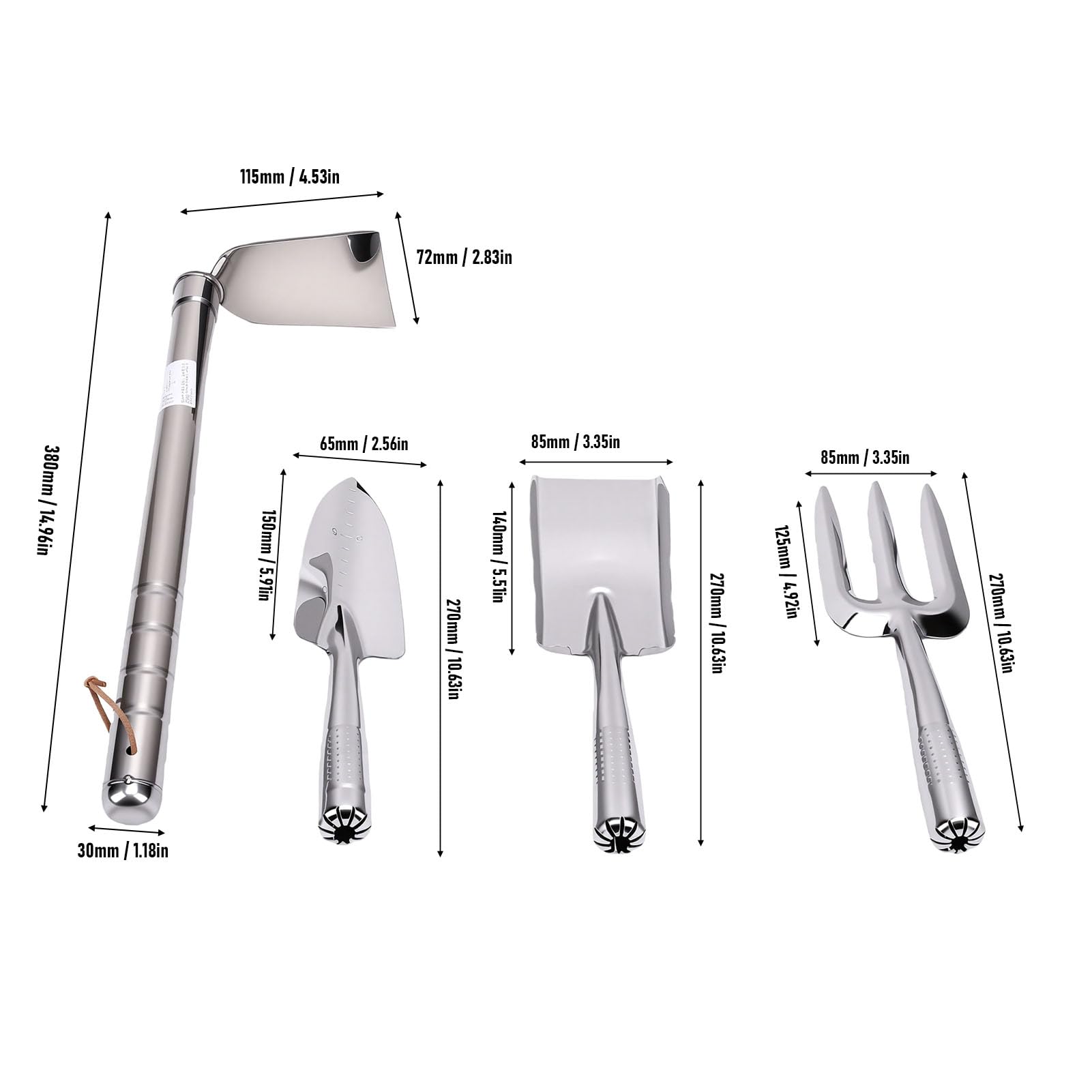 Garosa Set di 4 Attrezzi da Giardino in Acciaio Inossidabile con Manici Ergonomici Antiscivolo per Scavare, Diserbare, Piantare, Coltivare