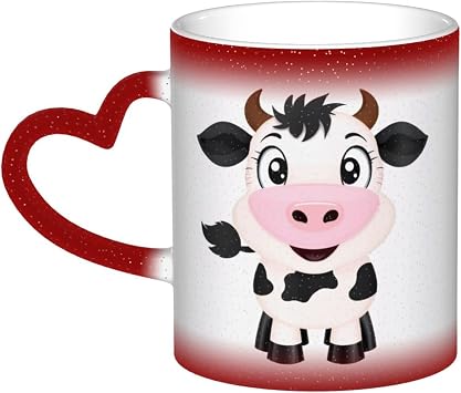 Novelty Cartoon Milk Cow Print 11 Oz Heat Sensitive Colour Changing Ceramic Coffee Mug Milk Tea Cup Magic Mugs, Heart Handle, For Birthday, Family, Friends And Lover