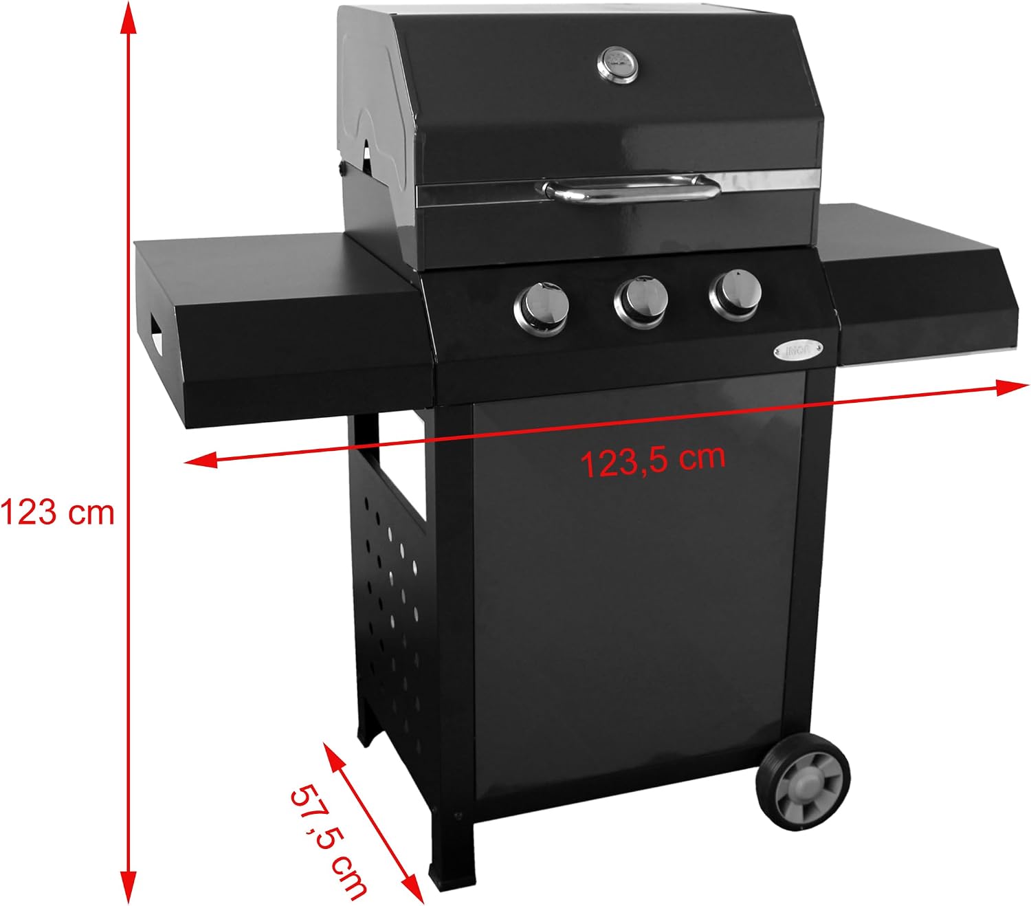 IMOR CAZORLA BLACK Gas Barbecue with dimensions