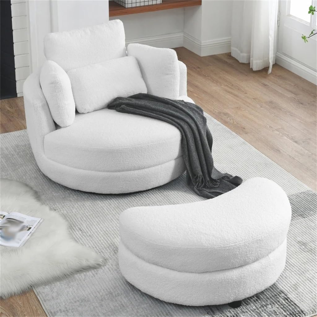 39" W Oversized Swivel Chair with Moon Storage Ottoman, Accent Round Loveseat Circle Barrel Chairs for Living Room