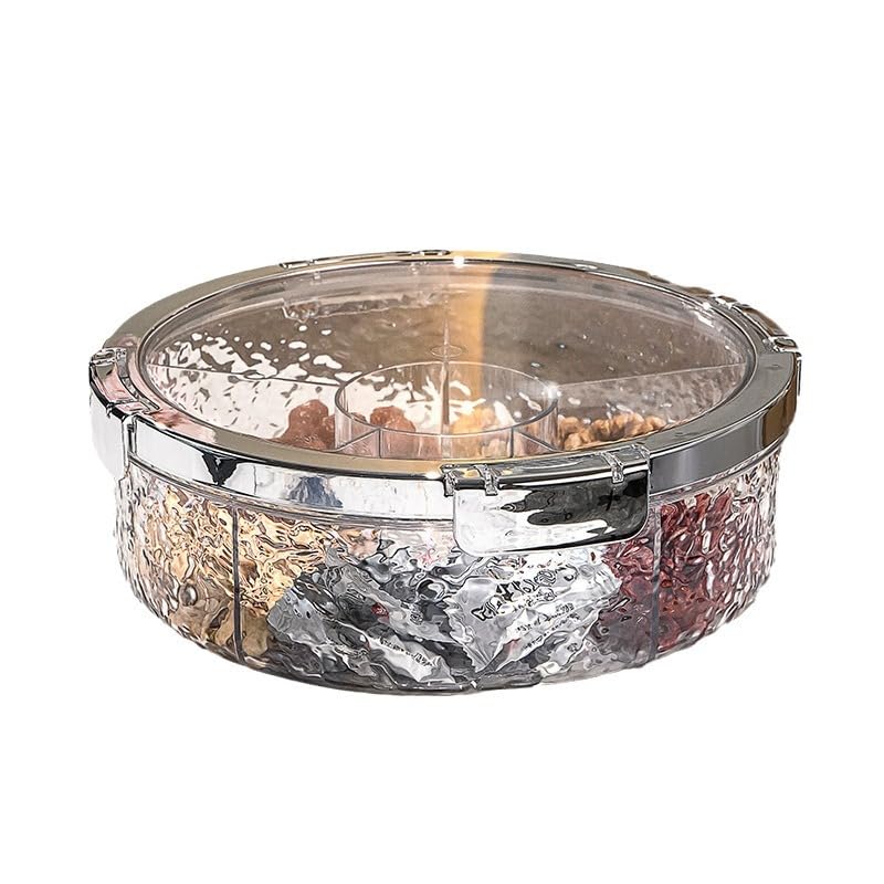 Gliron Candy Box with Lid,Sealed Nut Snack Storage Box Living Room Dry Fruit Tray Fruit Tray,6 Compartment (While)