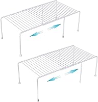 Vista 9 de Juego de 4 estantes organizadores para gabinete de cocina, organizador apilable y almacenamiento para armario, estante expandible con alzas