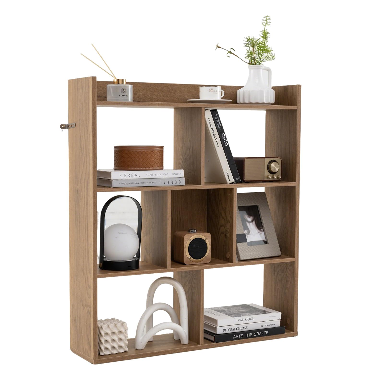 GOPLUS Étagère Bibliothèque à 7 Cubes Ouvertes, Bibliothèque en Bois à 3 Niveaux avec Kits Anti-basculement, Meuble Rangement pour Salon, Bureau, Bureau, 80x20x90cm (Naturel)
