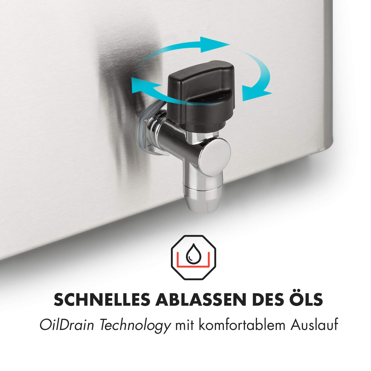 Klarstein Family Fry Fritteuse – 3000W, 8 Liter, Digitales Thermostat & Oil Drain Technology