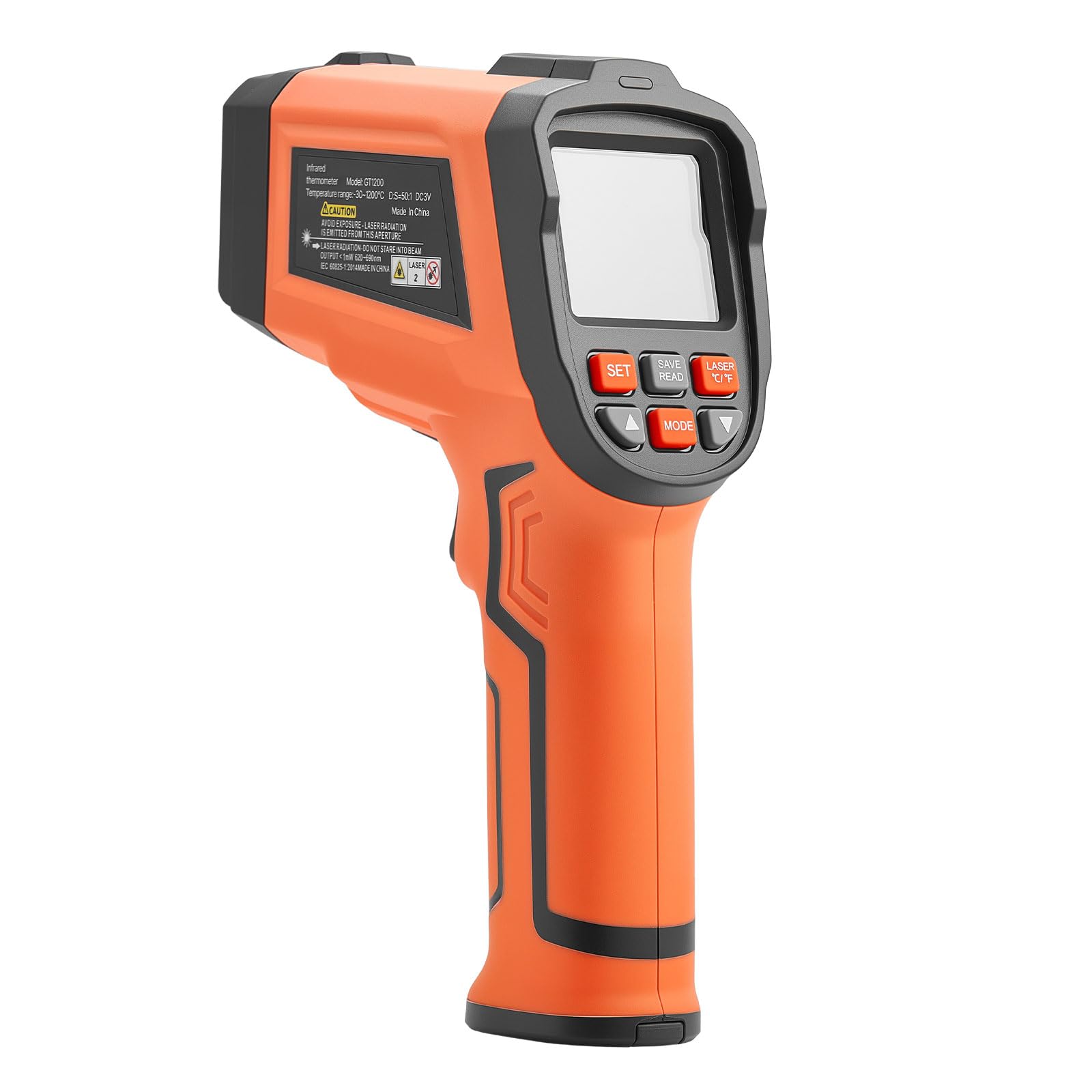 VEVOR Termometro a Infrarossi da -30°C a 1200 °C, Pistola Termica IR Senza Contatto con Doppio Modalità, Termometro Visivo Senza Contatto con Display, Termocoppia Tipo K, Doppio Laser, Uso Industriale