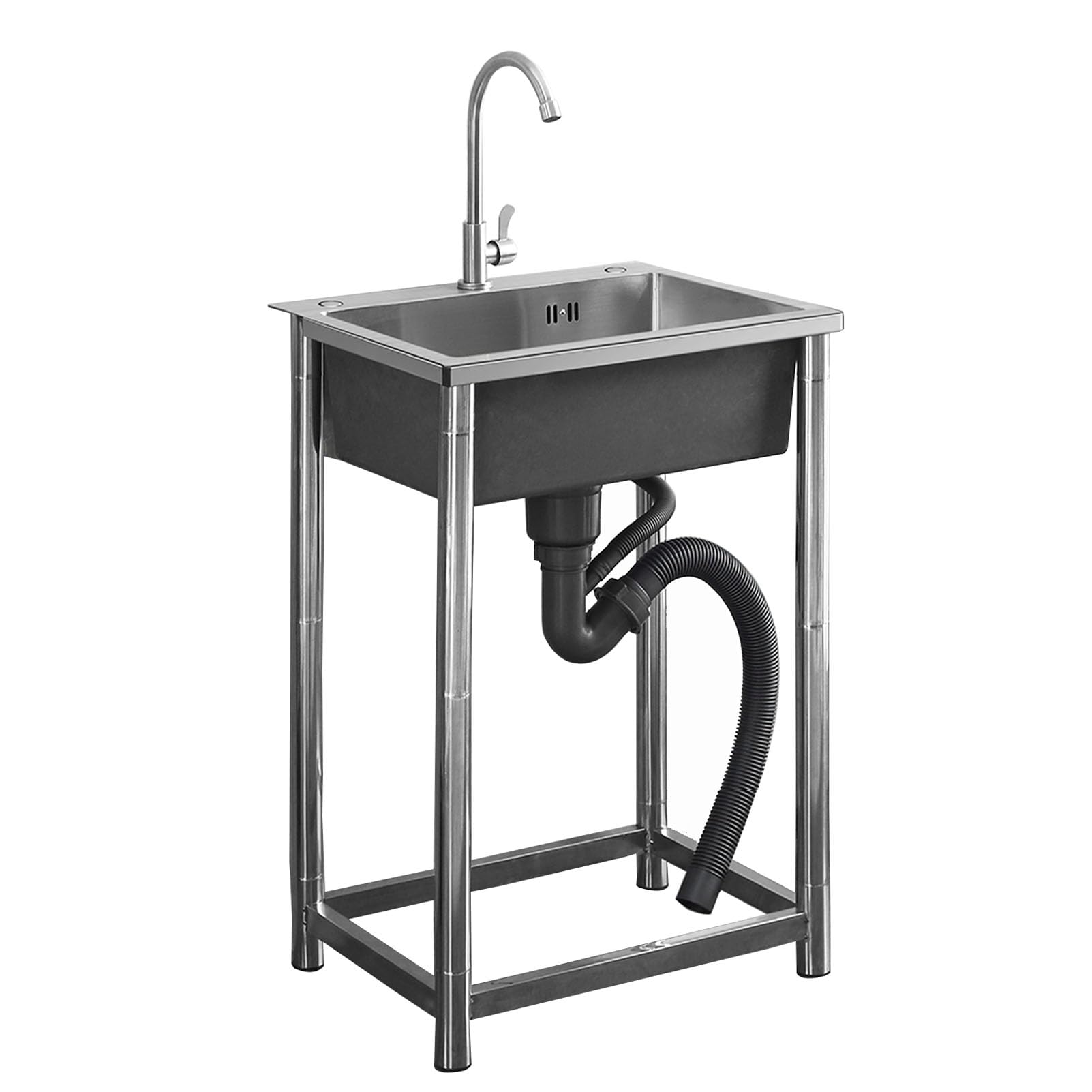 ZQFHSX Stainless Steel Kitchen Sink Free Standing， Commercial with Faucet,Free Standing Outdoor Utility Portable Hand Wash Basin,(50x40x75cm)