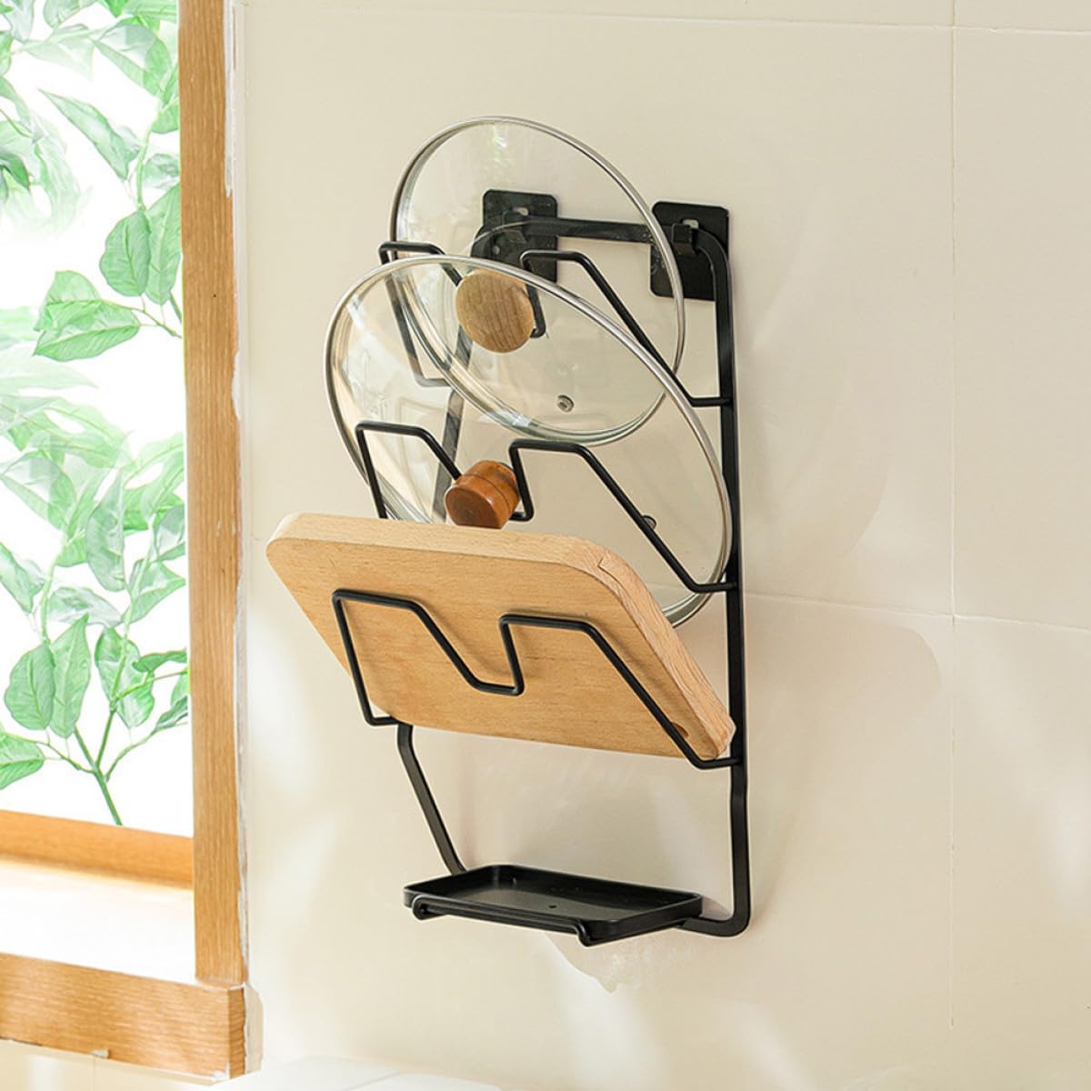 Wandhängender Topfdeckelhalter aus Eisen und Kunststoff, ohne Bohren