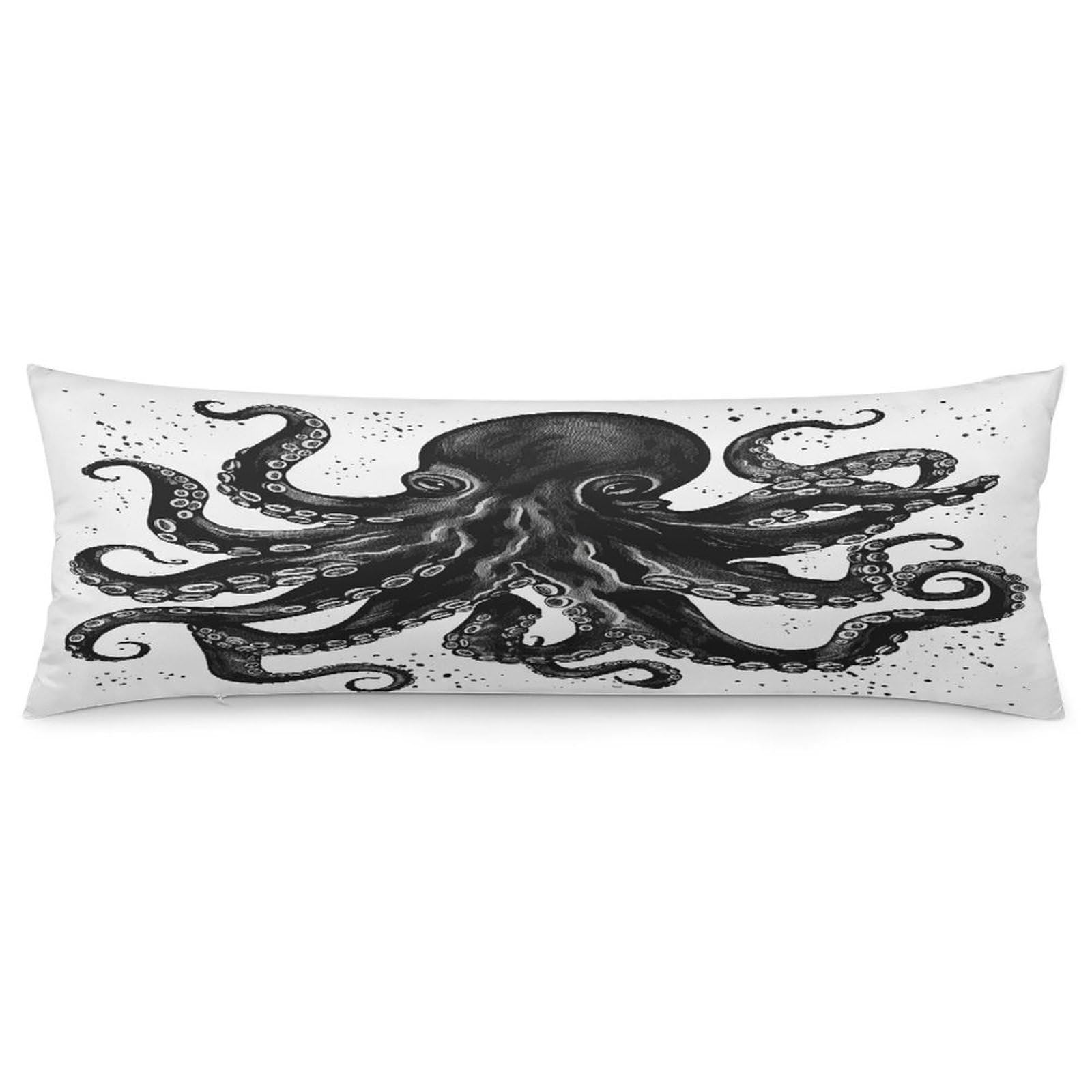 Classic Black Octopus Body Pillow Cover Super Soft and Cozy Body Pillowcase Long Side Hidden Zipper Pillow Cases Breathable & Cozy Pillows Case Cover for Fall Winter 19x53 in