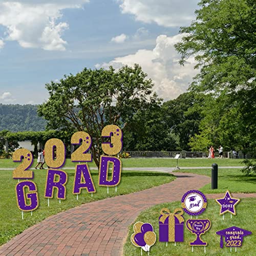 14 Pcs Graduation Decorations Class 2023 Purple And Glod Yard Sign Stakes,Proud Of You Class 2023 Graduation Decorations Outdoor And Congrats Grad Outdoor Lawn Party Supplies Decor #TOP6