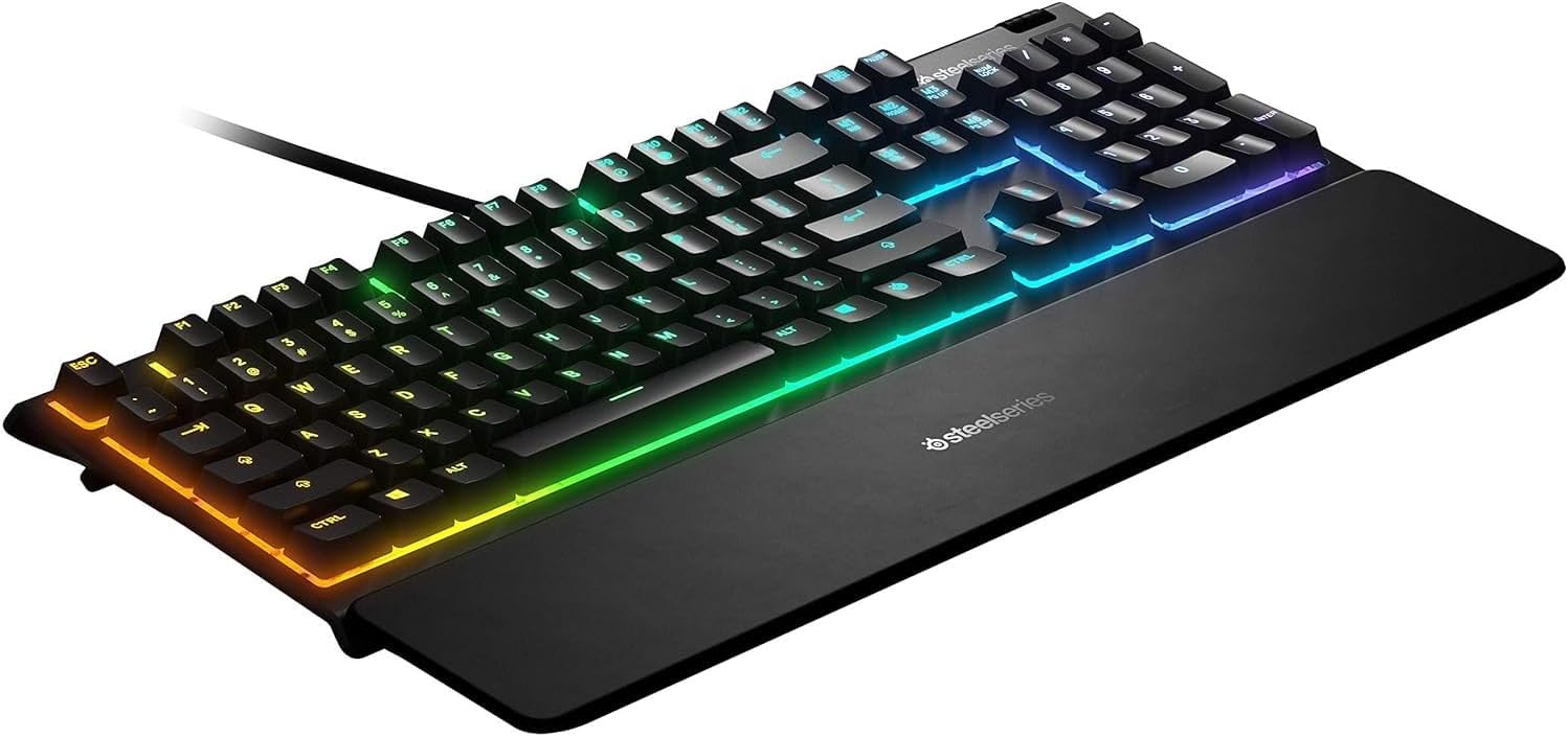 SteelSeries Apex 3 Whisper Quiet IP32 Water & Dust-Resistant Gaming Keyboard - Prism 10-Zone RGB Illumination - Premium Magnetic Wrist Rest