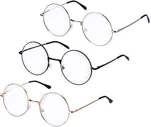 iwobi 3 Pairs of Round Eyeglasses Metal Frame Unisex Retro Metal Clear Lens Glasses
