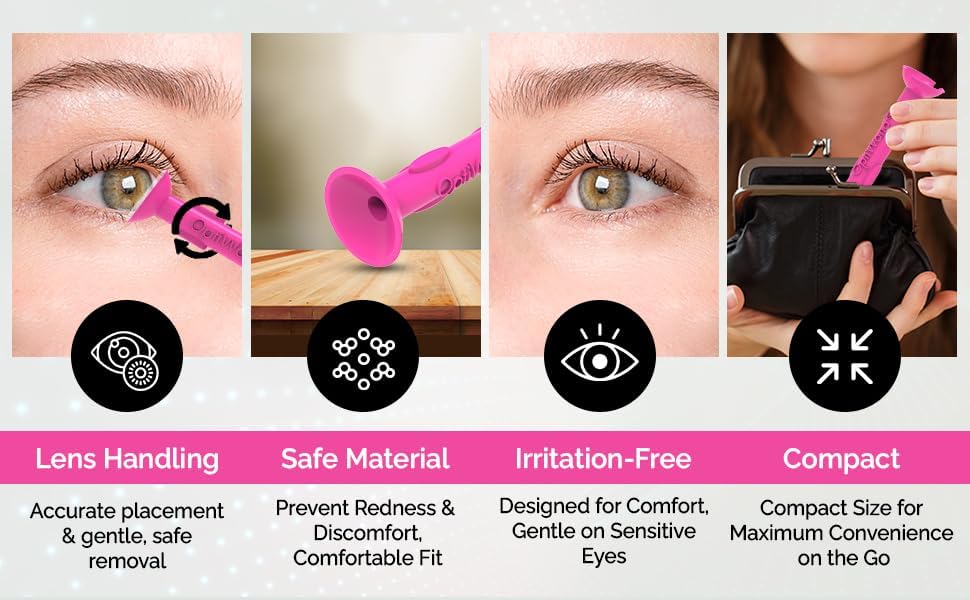 Miniatura 7 de Herramienta de extracción e inserción de lentes de contacto suave y portátil rosa, dispositivo de inserción y extracción de lentes de ojos de goma