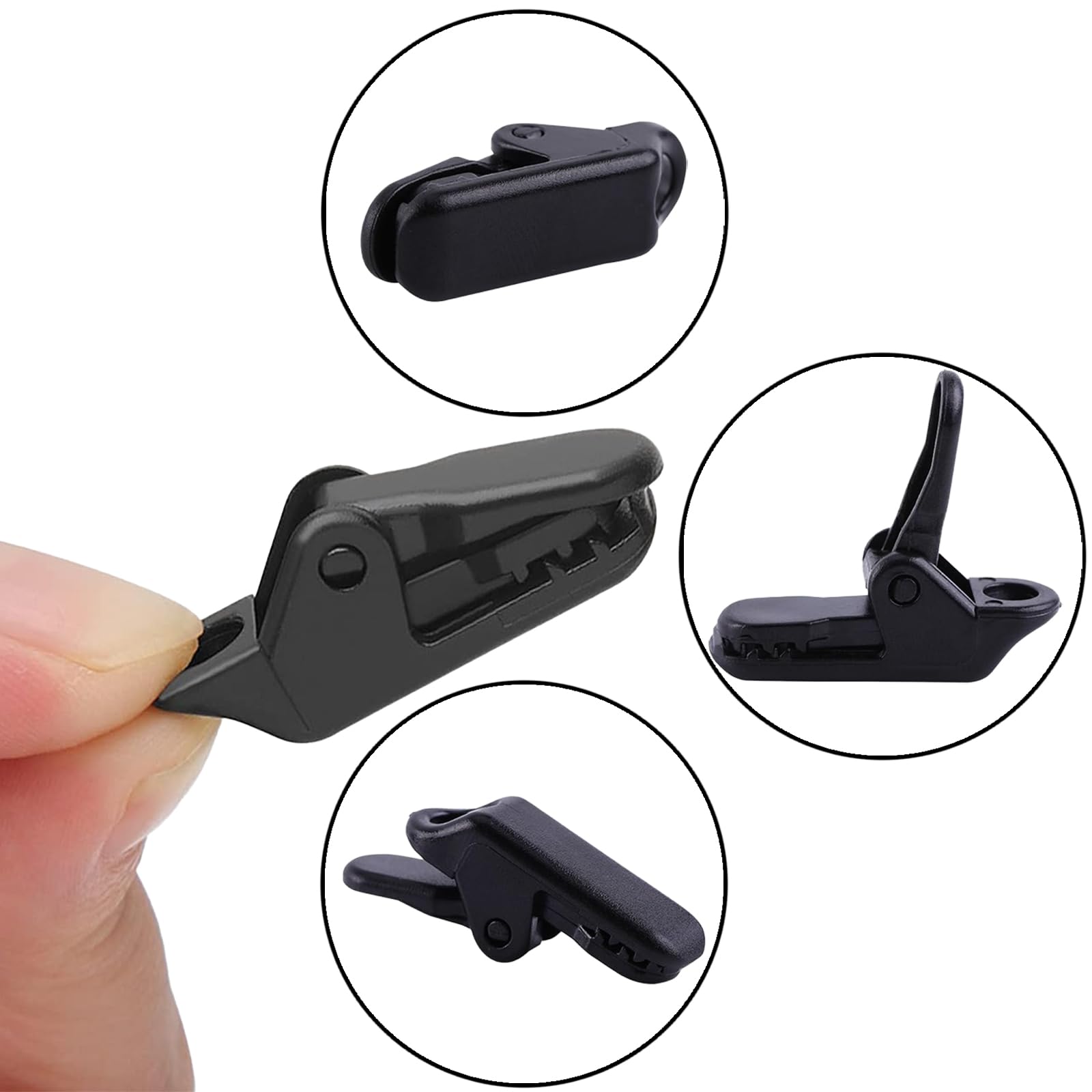 Juego de 20 clips para tienda de campaña, pinzas de cocodrilo negro, resistentes clips de lona para toldos y camping