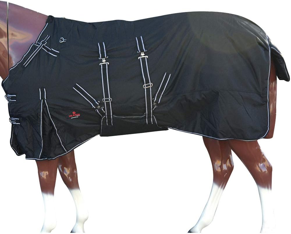 HILASON Black 70 in 1200D Winter Waterproof Poly Horse Turnout Blanket Belly Wrap