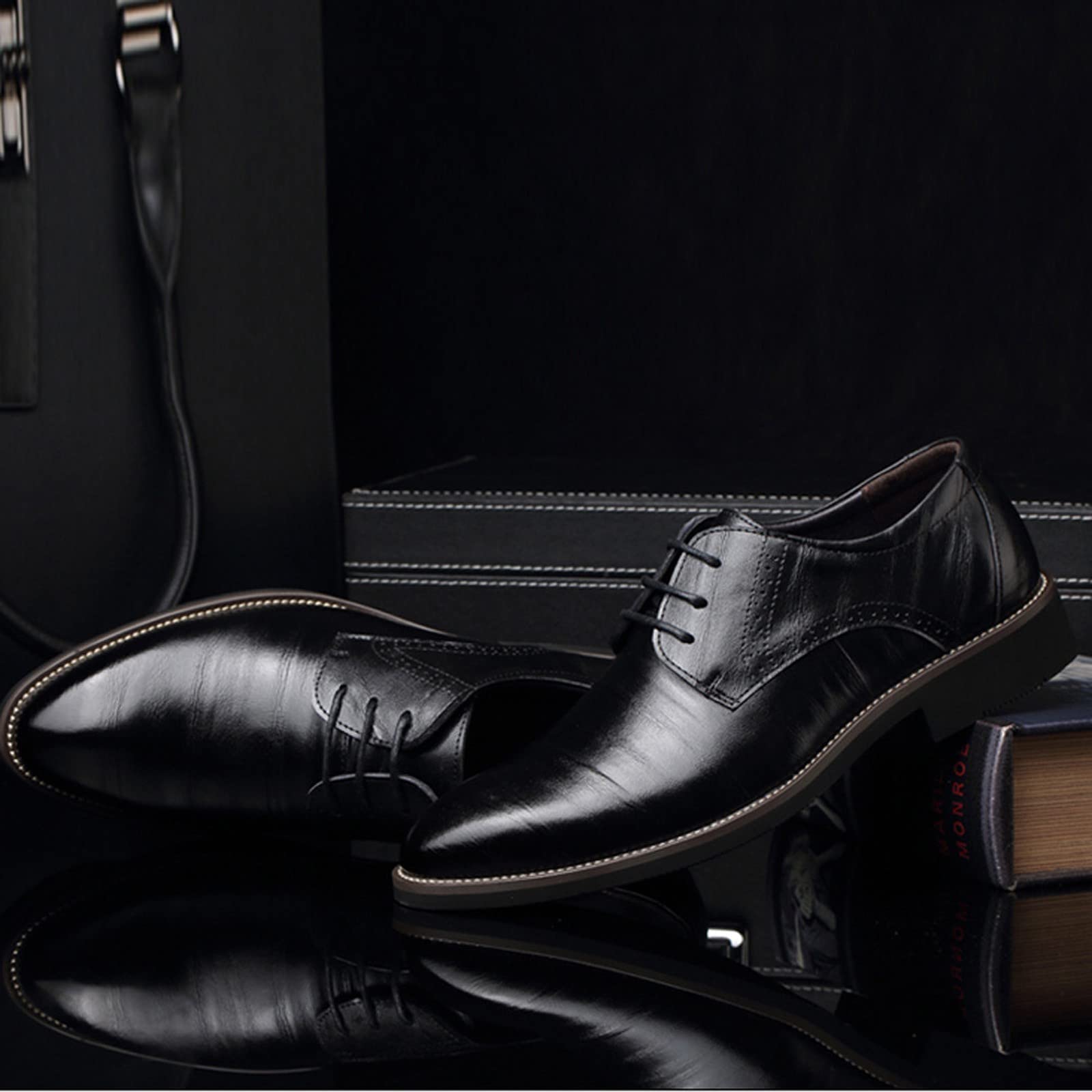 IQYU Lederstiefel Herren,Classic Business Lederschuhe,Anzugschuhe Herren,Wasserdichtes Rutschfester Arbeitsschuh FüR MäNner,Klassische Business Glattleder Spitzenschuhe,SchnüRhalbschuhe Herren