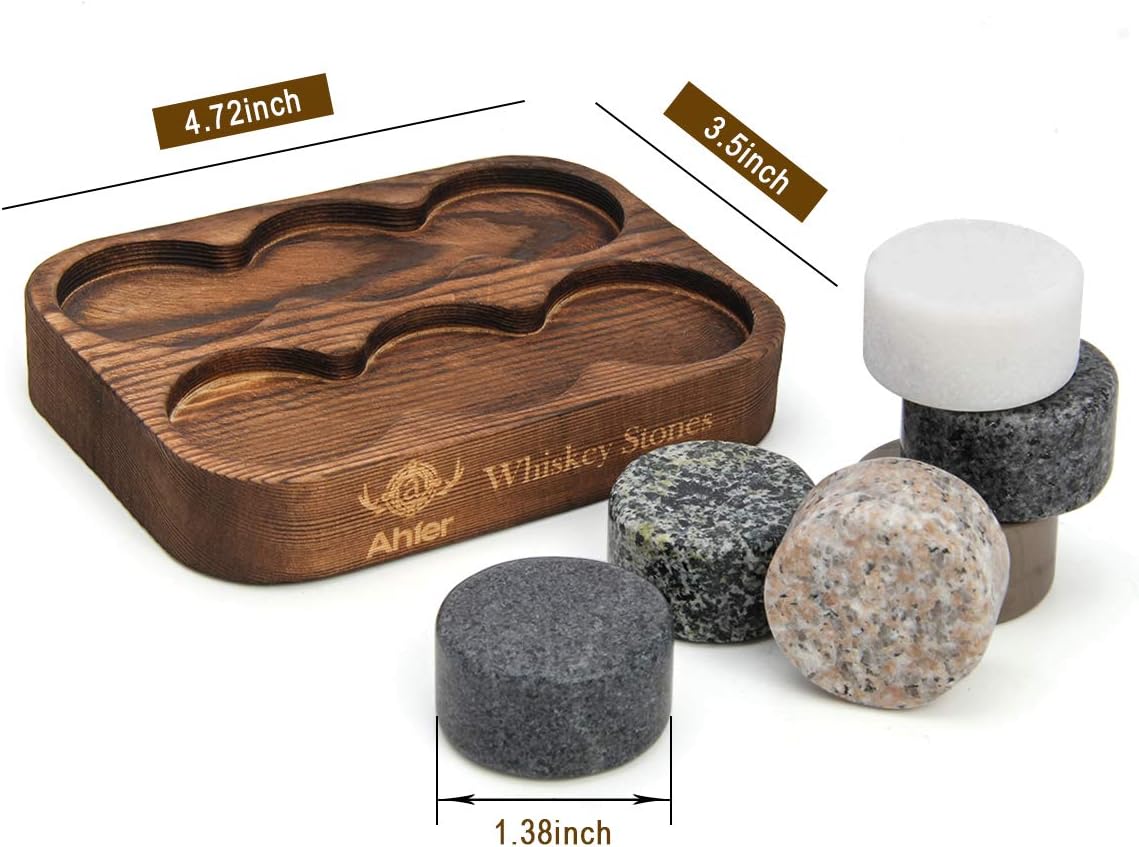 Whiskey Stones, Set of 6 Whiskey Chilling Stones, Reusable Ice Cubes, Whiskey Rocks - Perfect Whiskey Gifts for Men