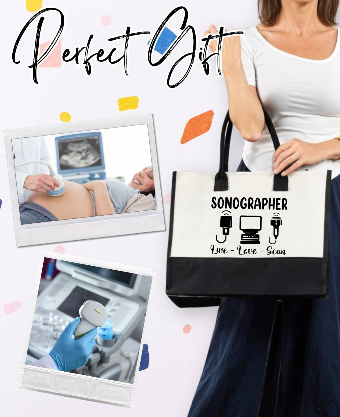 InnoBeta Sonographer Gifts Canvas Tote Bag with Top Zipper Closure and Shoulder Strap for Birthday, Mother's Day, Christmas - Image 7