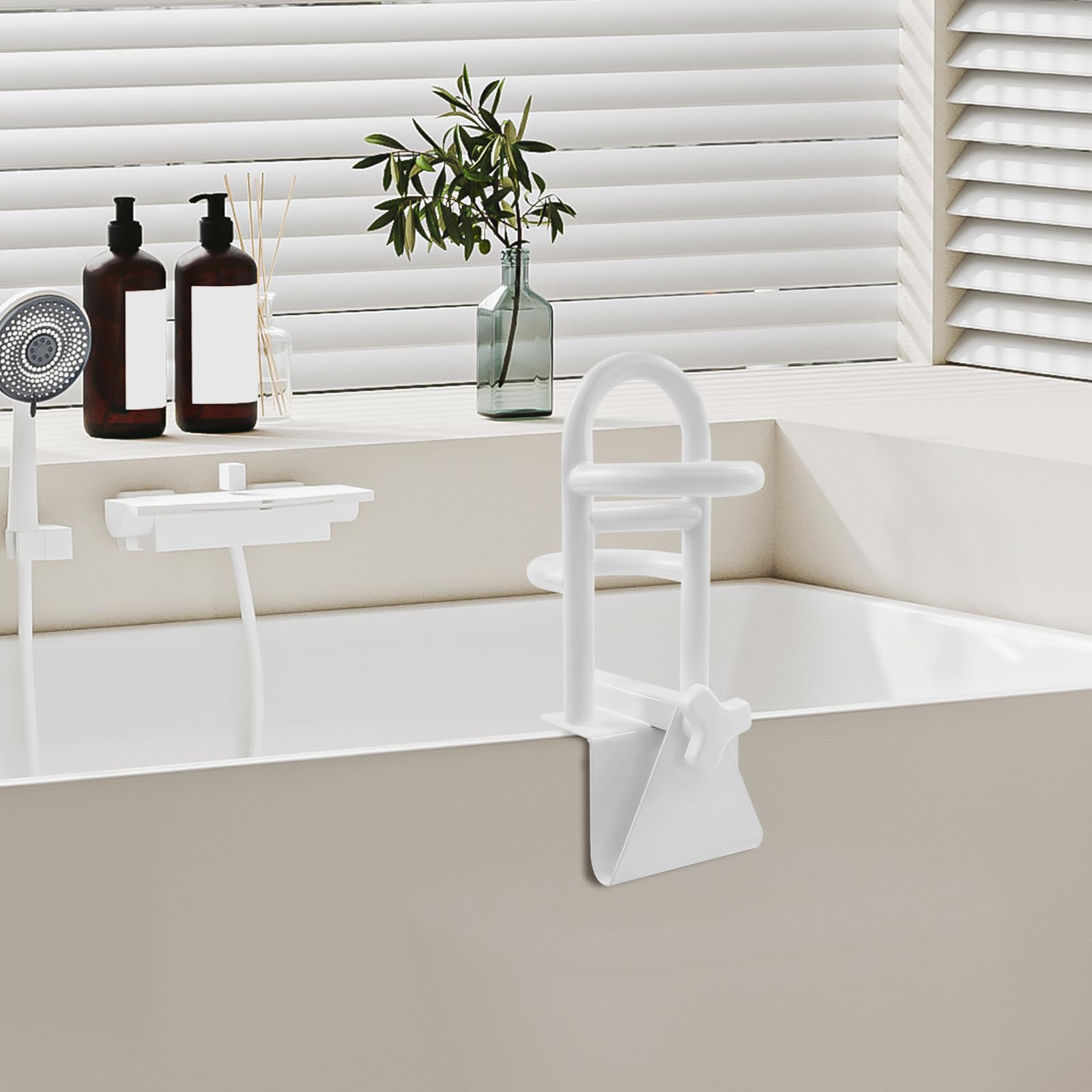 Tirador de bañera triple para barandilla de seguridad, barra de 15 x 41 cm, asidero para la bañera y personas mayores, color blanco