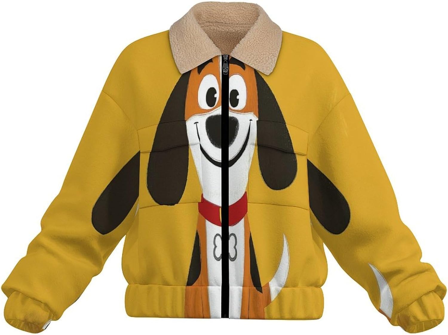Polar Fleece Jackets for Women, Full Zip Oversized Sherpa Crop Coat, hound Printed Soft Warm Lapel Sweatshirts