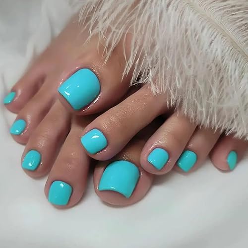 LoveOurHome 240 uñas postizas de color a presión, cobertura completa, uñas postizas brillantes, cortas, cuadradas, azules, uñas postizas francesas, disponible en Yaxa Peru