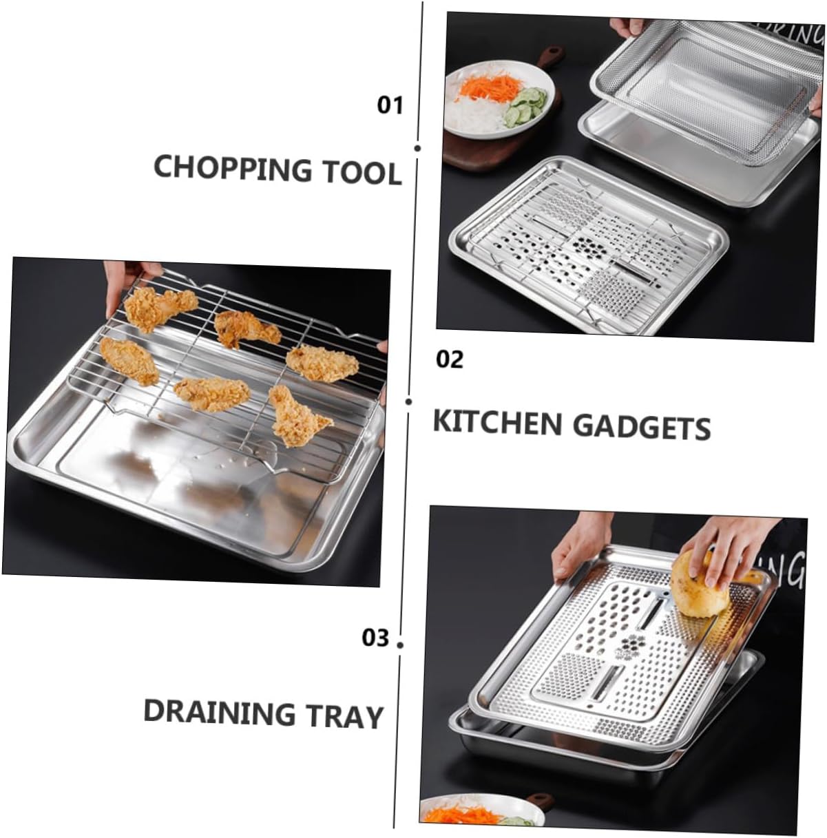 1set Stainless Steel Grater and Draining Plate Set Kitchen Essential for Grating and Washing Fruits Vegetables Easy to Clean Design