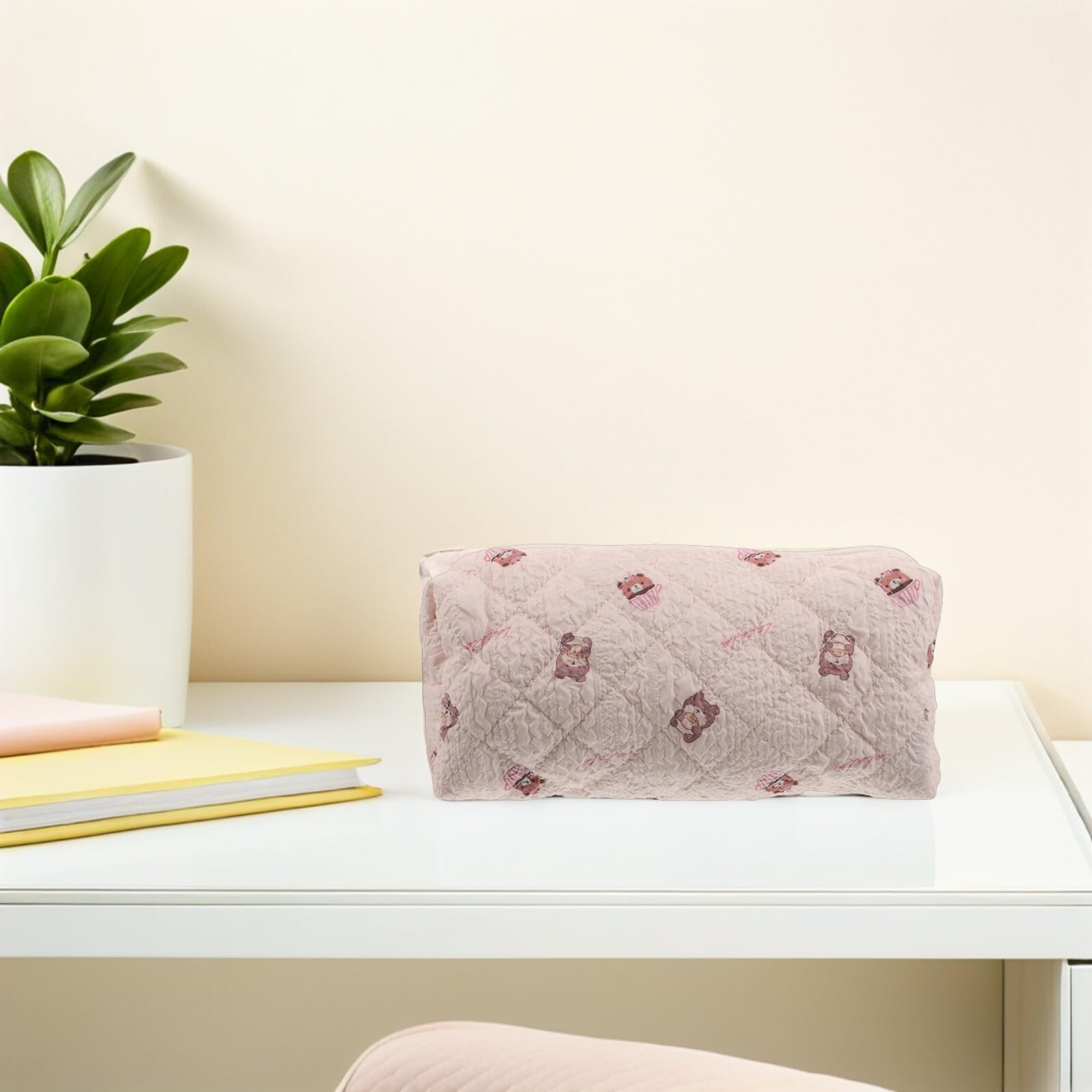 Mipcase Grosse Trousse à Crayons Beige en Tissu, Organiseur pour Étudiants