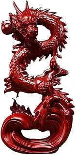 CHICKEN Bedroom Decor Solid Wood Carving Disk Dragon Ornament Chinese Dragon Home Decoration Furnishings Mahogany Crafts Desk Decorations(11.81in)