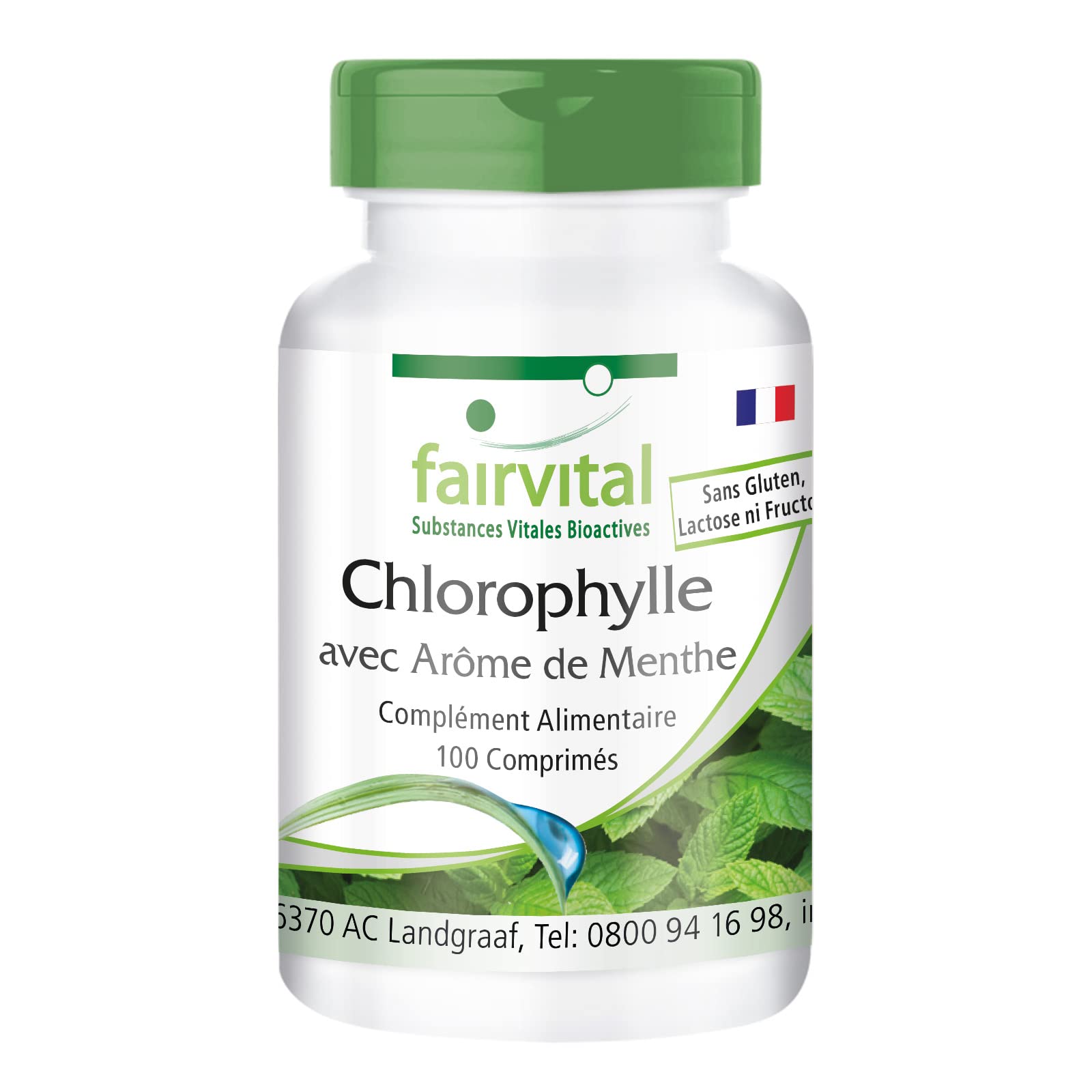 fairvital Comprimés de chlorophylle à l'arôme de menthe, 100 comprimés à croquer, VÉGÉTALIEN