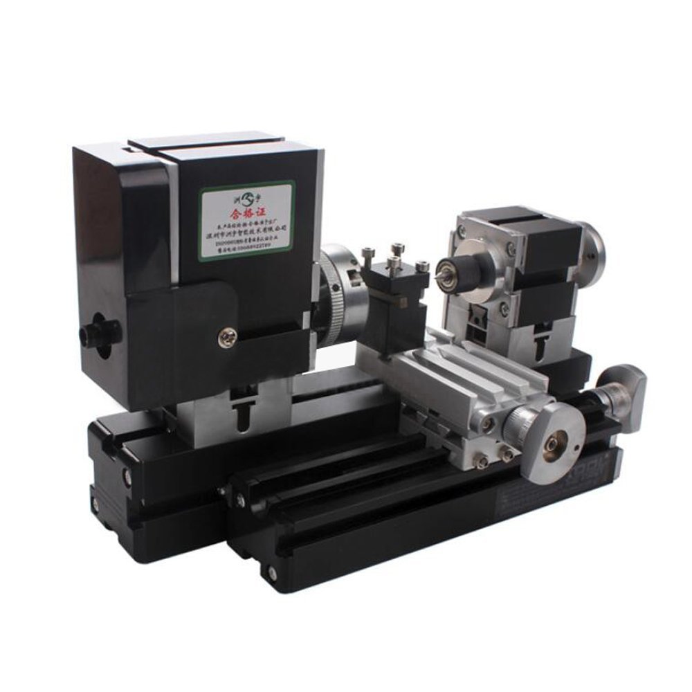 Mini Metal Lathe Soft Metalworking Woodworking Machine DIY Model Making Tools 12000rpm 60W with Adapter