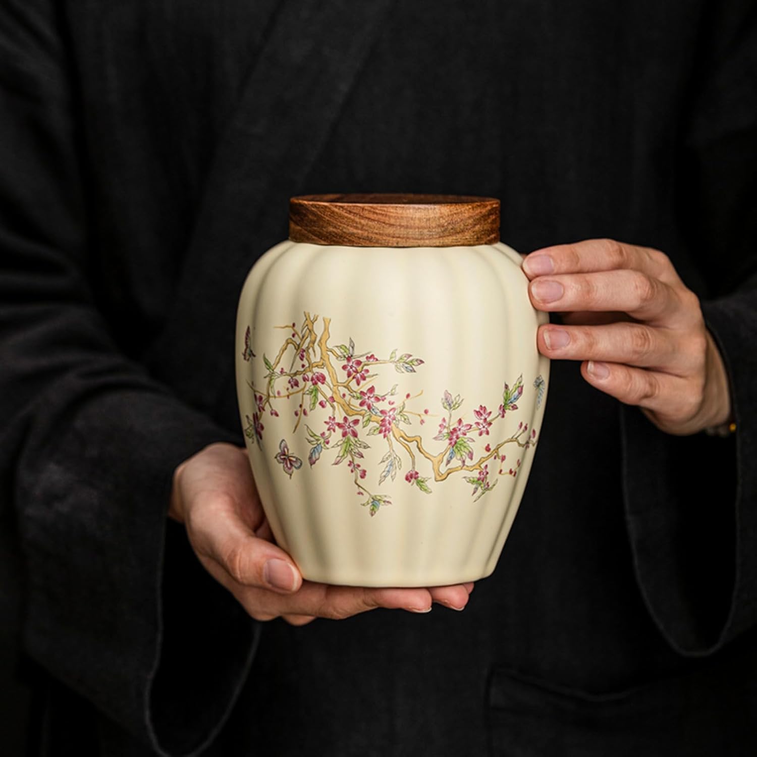 Yellow Ru Kiln Tea Caddy, 280ml 9.4oz, Chinese Style Ceramics Tea Storage Jar Storing Tea Cans