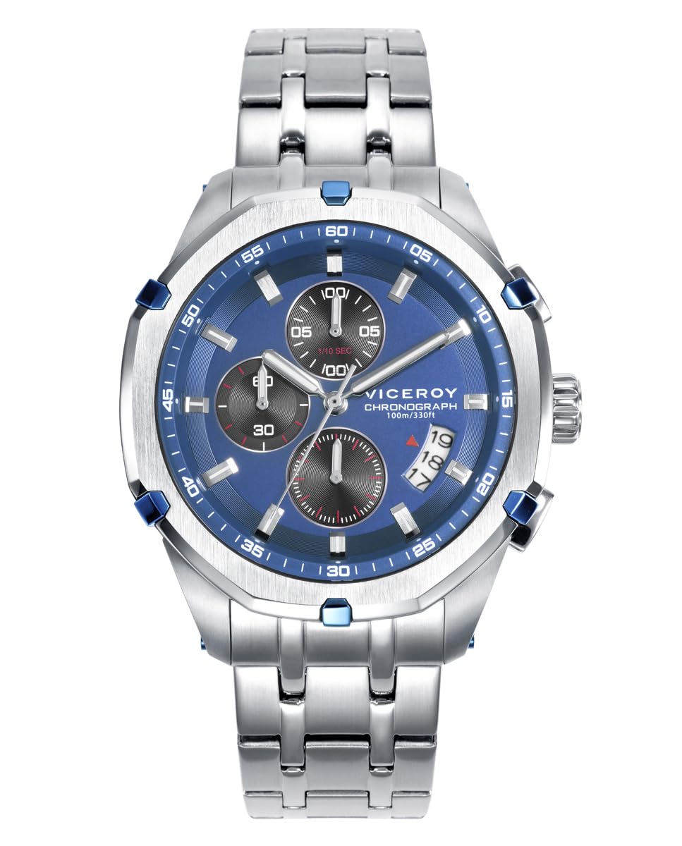 Viceroy46837-37 Reloj Hombre Magnum – Cronógrafo, Acero Plateado y Azul