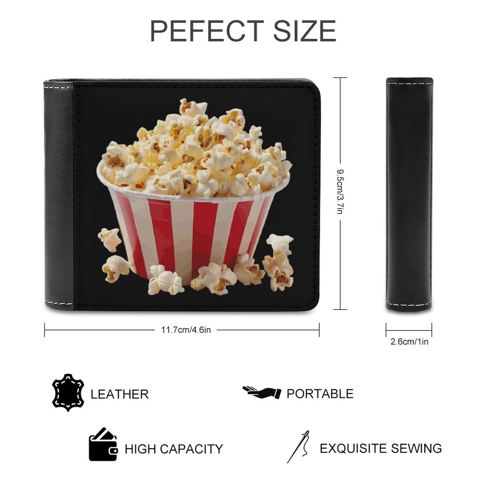 Popcorn Funny Billfold Wallet Credit Card Holder Slim Passcase Pouch Purse for Men Women