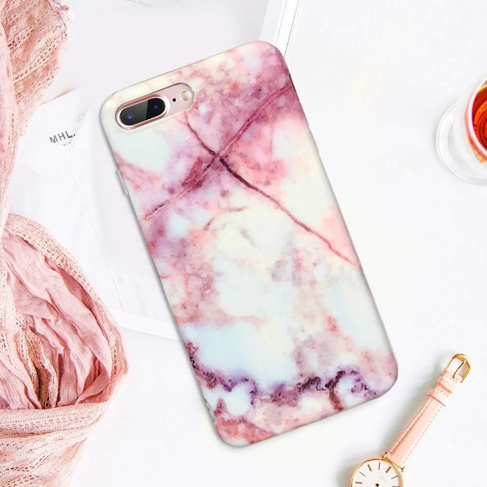 J.west Phone Case Compatiable with iPhone 8 Plus, iPhone 7 Plus, Marble Printed Clear Bumper Slim TPU Soft Rubber Cover Anti-Scratch Thin Back Protective Phone Case Cover for iPhone 7 Plus/8 Plus