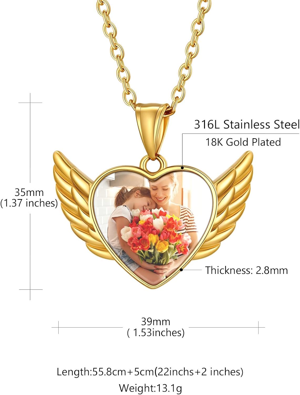 Custom4U Heart Necklace Picture Pendants for Men Wings Necklace Gold Pendant for Women