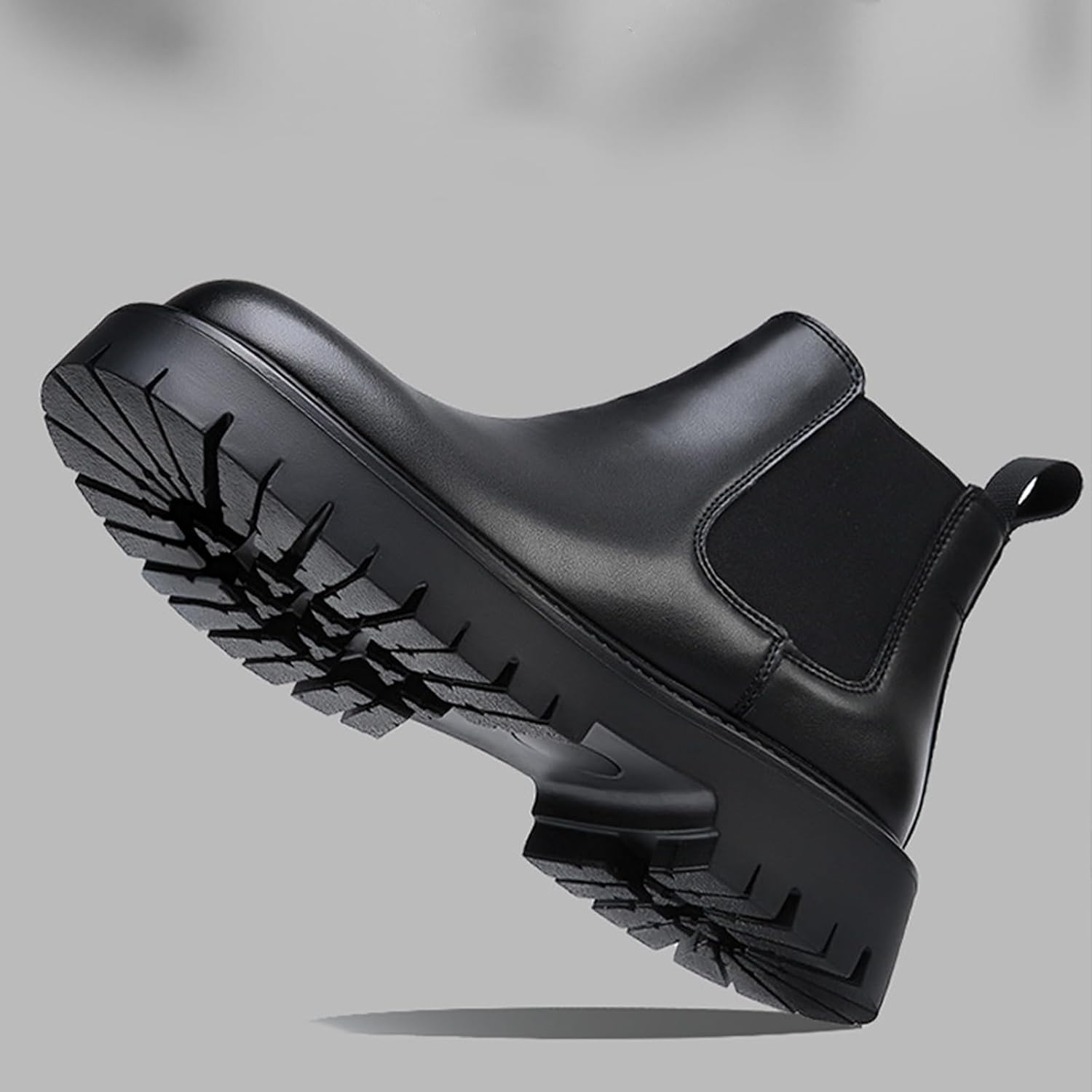 Men's Genuine Leather Chunky Platform Chelsea Dress Boots Luxury Round Toe lug sole Slip-On Outdoor Non Slip Shock Work Ankle Boots - Image 6