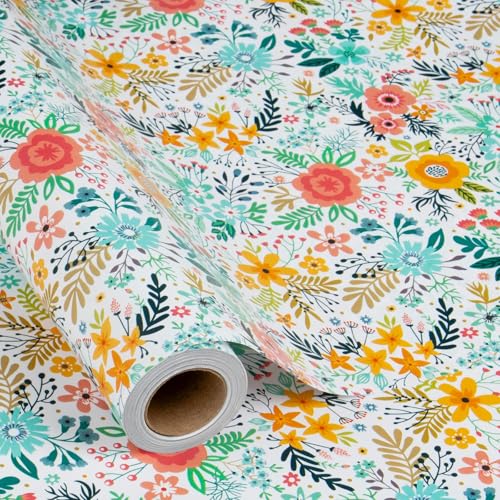 MAYPLUSS Floral Wrapping Paper Roll - 17Inch x 16.5Feet - Garden Boho Flower Gift Wrap Paper Spring Summer Blooms Paper for Wedding, Bridal Shower, Birthday and Engagement